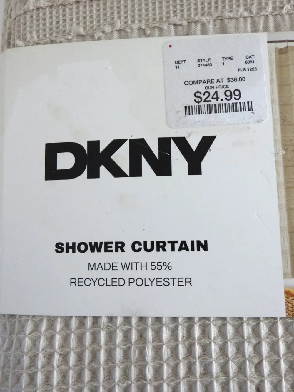 NWT DKNY Shower Curtain Linen Waffle Stripe 72